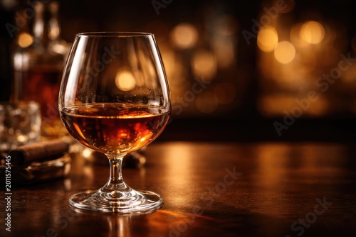 Sharp focus on a cognac gla...