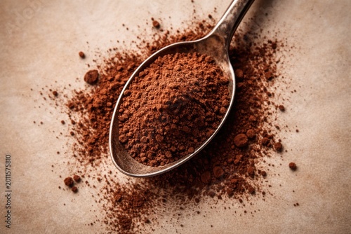 Spoon containing cocoa powd...