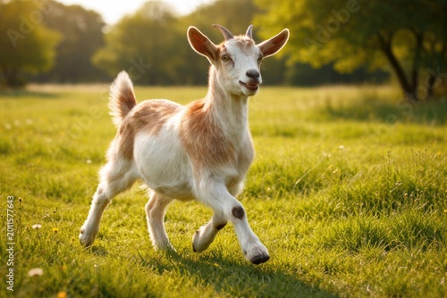 Cheerful goat trotting acro...