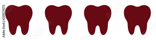Photos Minimalist tooth icon set, burgundy dental silhouettes, 4 molar tooth symbols in