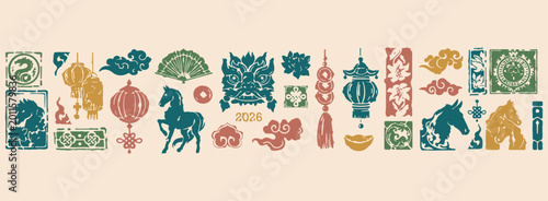 Photos Chinese New Year traditions, Lunar festival icons, Red dragon graphics, Oriental