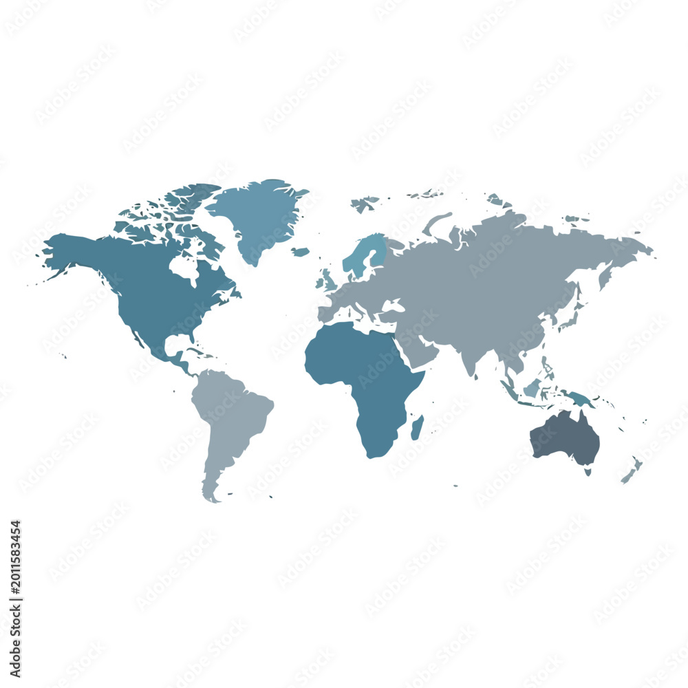 Obraz premium World Map - Blue Tones - Continents - Globe - Global