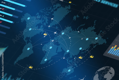 Fotografía International Shipping Routes Map - Global Air & Cargo Logistics Network
