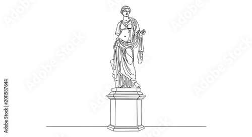 Schilderij op canvas Classical Sculpture Outline Drawing of a Female Figure on Pedestal
