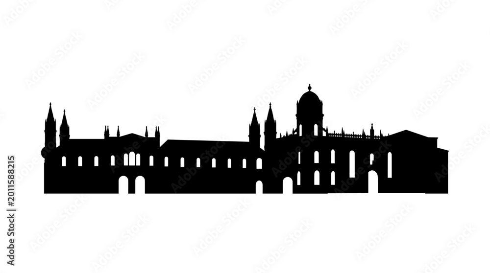 Obraz premium Vector silhouette of Seville Cathedral with dome, spires, and Gothic arches, iconic Spanish architectural landmark art