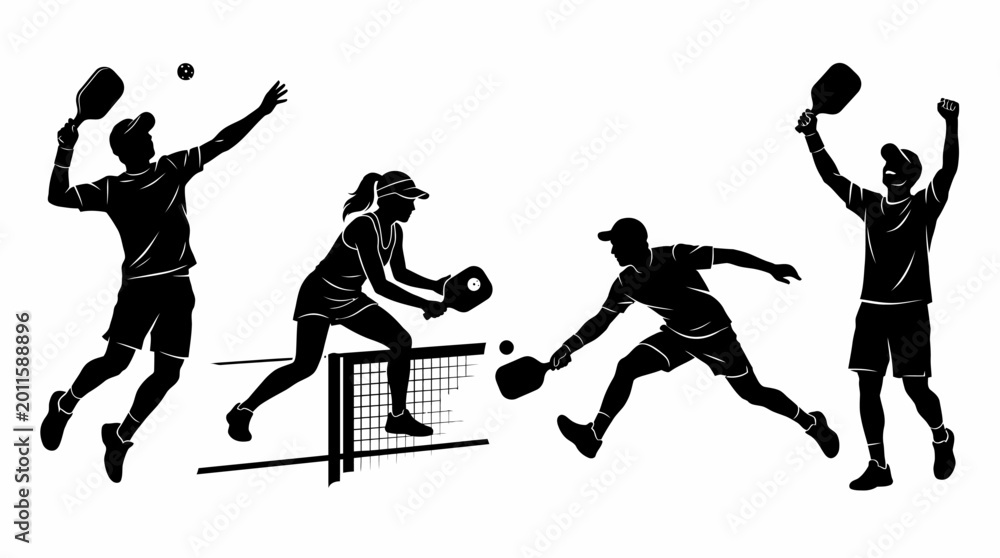Fototapeta premium vector padel tennis player in mid-air, serving with a racket.