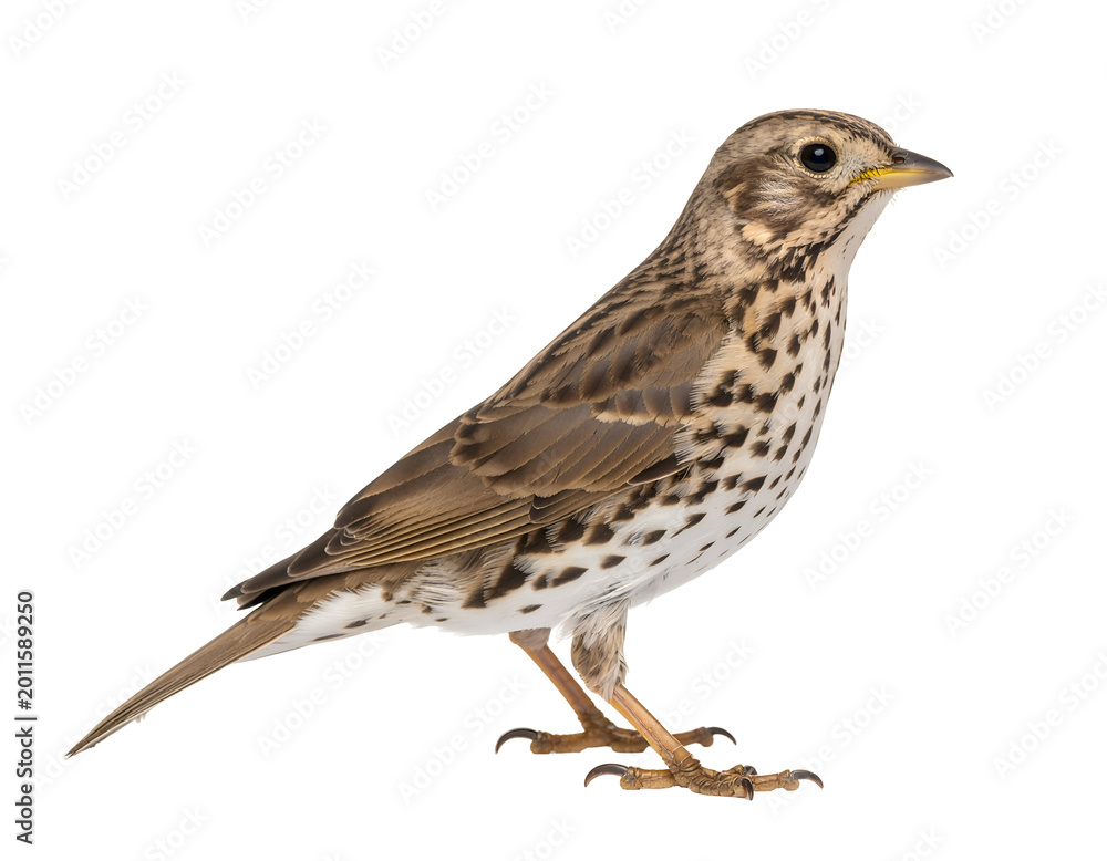 Fototapeta premium brown alpine accentor bird with yellow beak and ornamental plumage isolated on transparent png