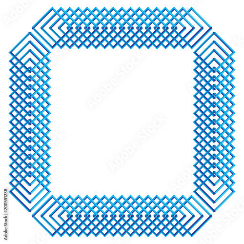 Blue geometric frame design with intricate grid pattern