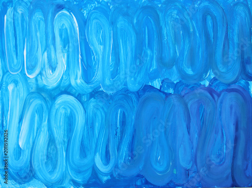 Abstract background of gouache strokes in blue, light blue, and blue-violet. A cheerful yellow design for a tie, bathroom tiles, wallpaper, and textiles.