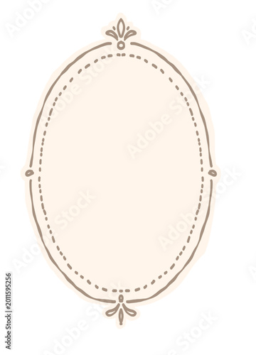 Elegant Vintage Oval Frame with Decorative Flourishes and Dotted Border