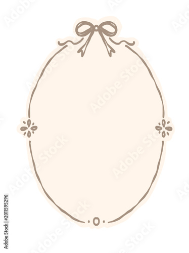 Elegant Vintage Oval Frame with Decorative Bow and Minimalist Borders for Invitations and Labels
