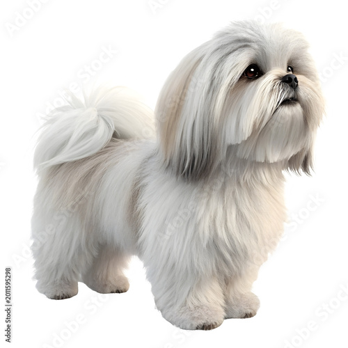 Shih tzu dog with long white fur as transparent PNG