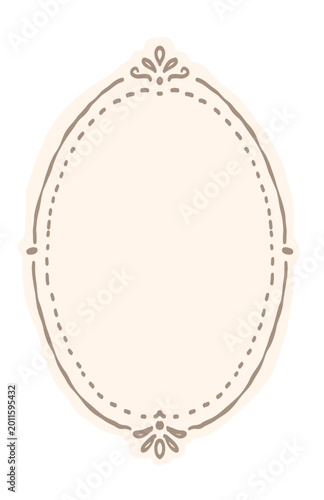 Vintage Elegant Oval Frame Label with Floral Ornaments on Beige Background