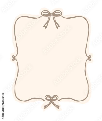 Elegant Hand-Drawn Vintage Frame with Decorative Ribbons and Bows on a Cream Background