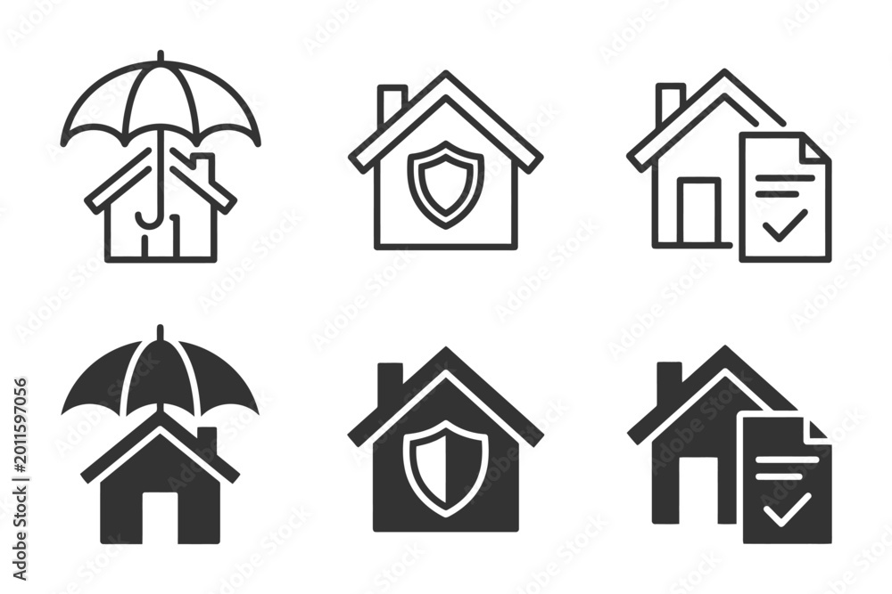 Fototapeta premium Home protection icons with umbrella and shield symbols.