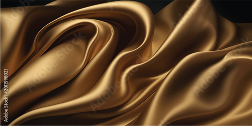 Luxurious golden silk fabric background featuring smooth satin waves and elegant drapery texture for a shiny yellow textile backdrop