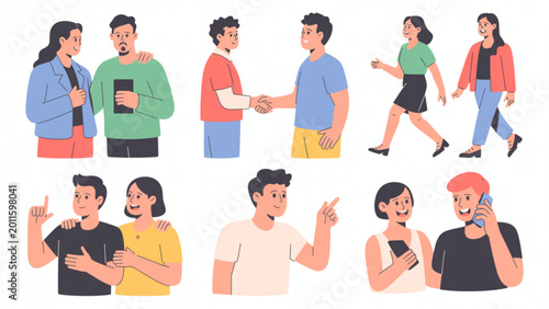 Flat People Character Vector Set Men and Women Casual Everyday Poses Collection
