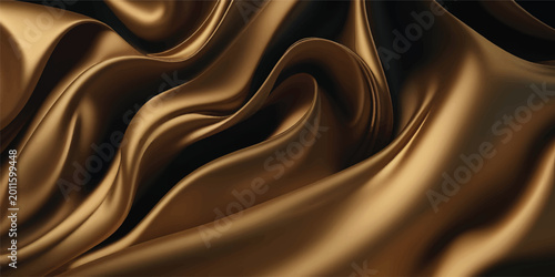 Konstfotografi Luxurious golden silk fabric background featuring a smooth flowing wave pattern