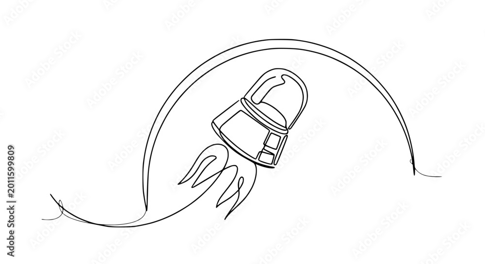 Obraz premium Minimalist Rocket Launching, Single Line Art, Abstract Arc and Flame