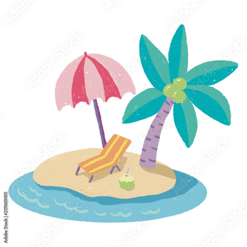 Tropical beach island summer illustration
