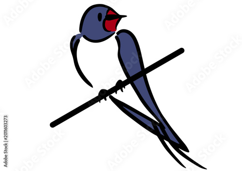 電線に止まる1羽のツバメ。アイソメトリック図。鳥のイラスト。