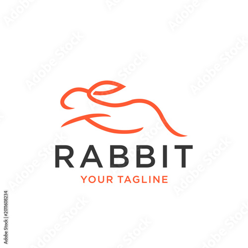 Free Download Minimalist orange line art rabbit logo design. - GFXLoad