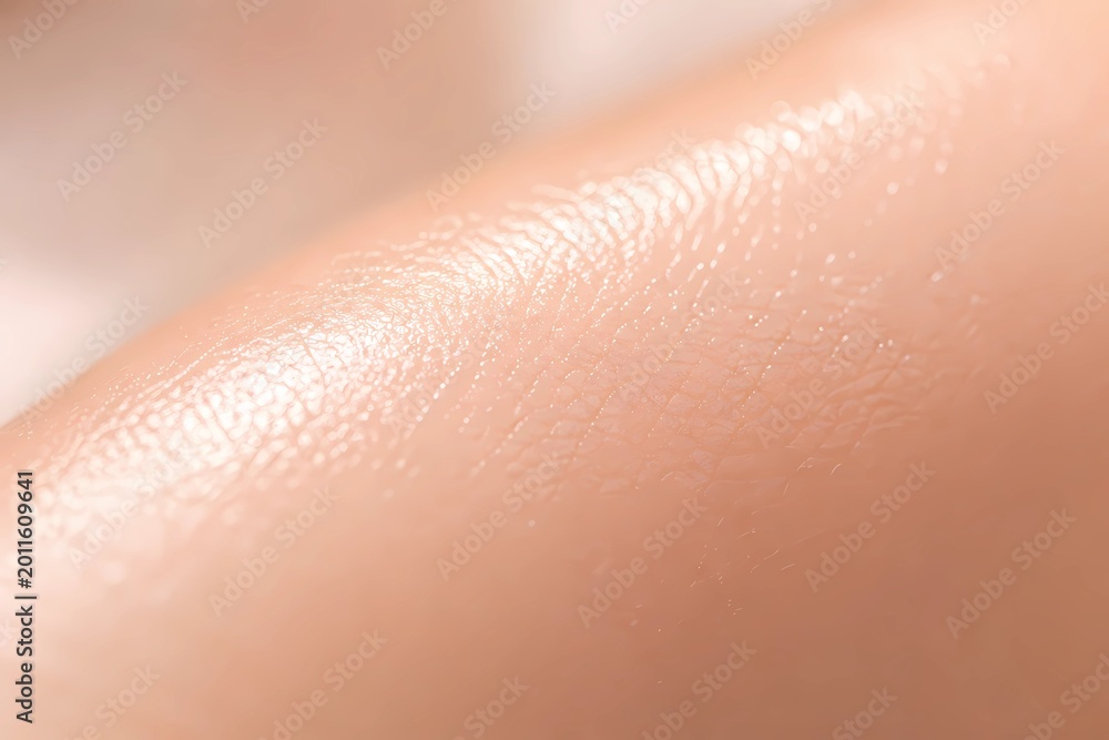 Fototapeta premium Abstract extreme macro of glossy liquid texture resembling skin barrier surface with soft fluid waves for biotech skincare and cosmetic background