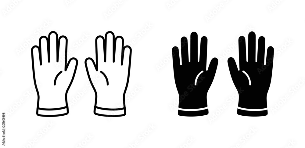 Fototapeta premium Protective work gloves outline and solid vector safety icon set on transparent background