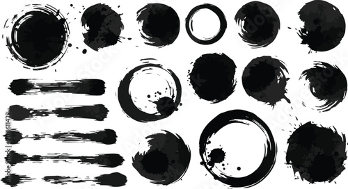 Bild auf Leinwand Mega bundle of different ink brush strokes:rectangle,square and round freehand drawings
