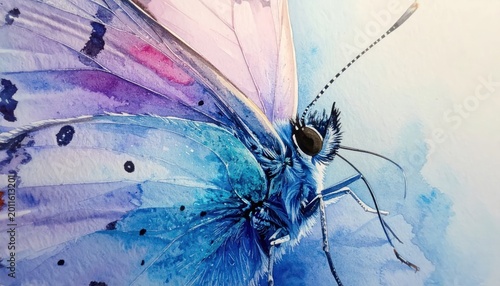 Watercolor Butterfly with Delicate Blue Wings.
