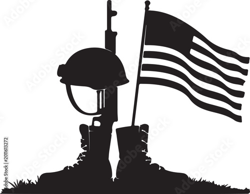 Fallen Soldier Memorial Silhouette with US Flag military