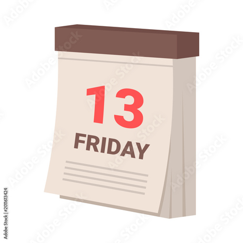 Принти на полотні Isolated calendar page showing Friday the 13th as an unlucky superstition symbol