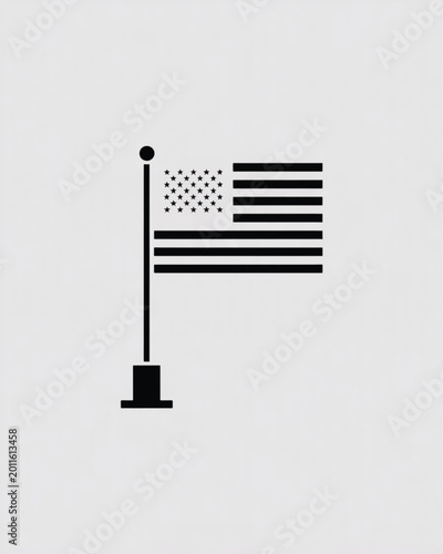 Minimalist American Flag on Pole Against Light Gray Background