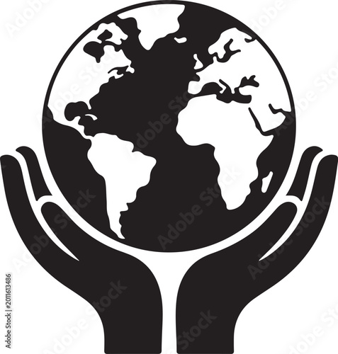 Hands Holding Planet Earth Silhouette globe