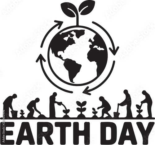Earth Day Planting and Recycling Globe Icon gardening