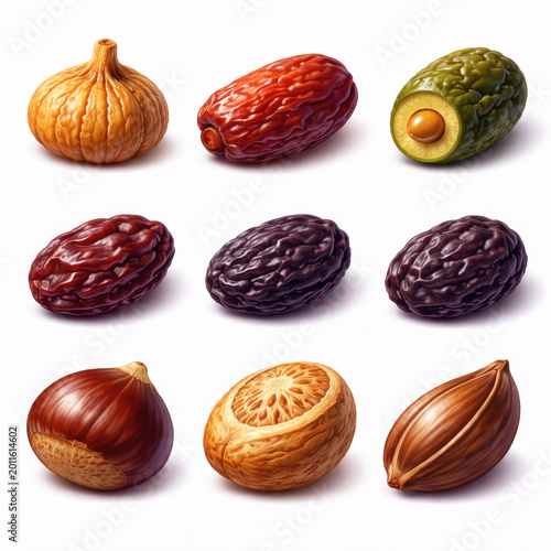 Premium Dried Fruits and Nuts Isolated Collection