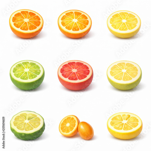 Realistic Citrus Fruit Slices and Halves Set