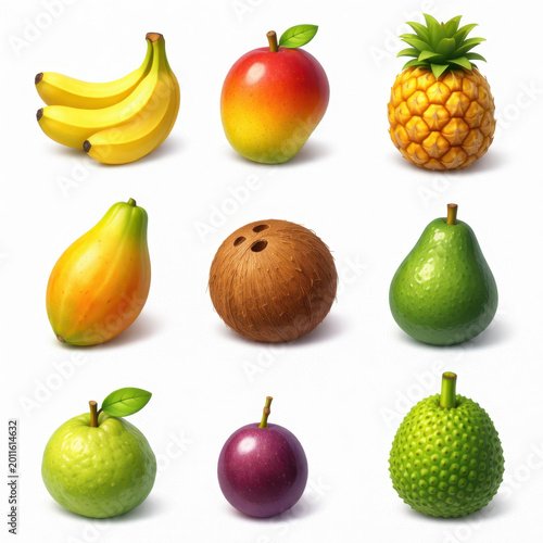 Exotic Tropical Fruits Realistic Isolated Set
