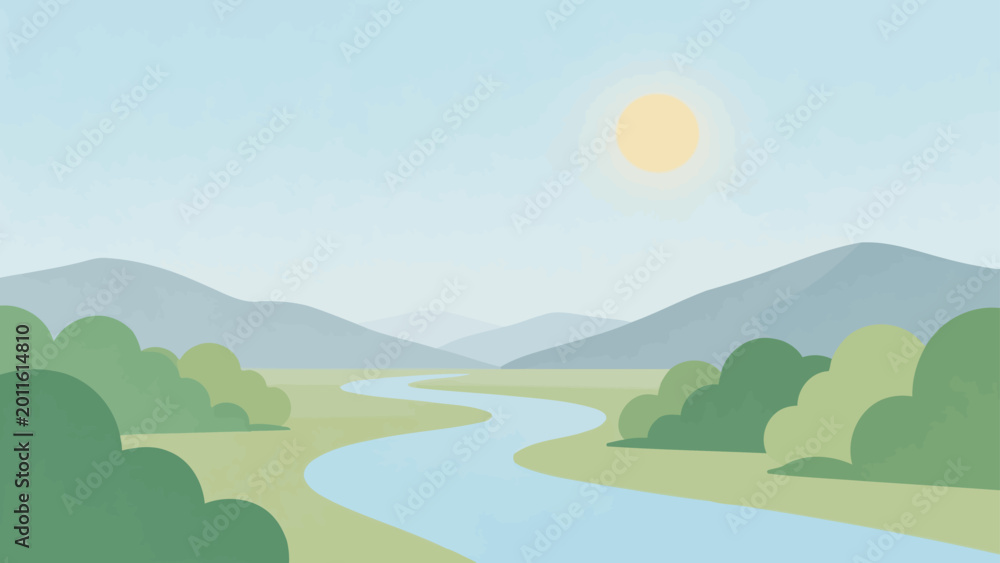 Obraz premium River winding through green hills