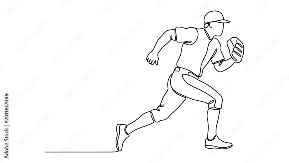 Fototapeta premium Continuous line drawing of baseball player.