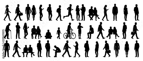 Принти на полотні People silhouettes walking standing and sitting in various poses | diverse crowd