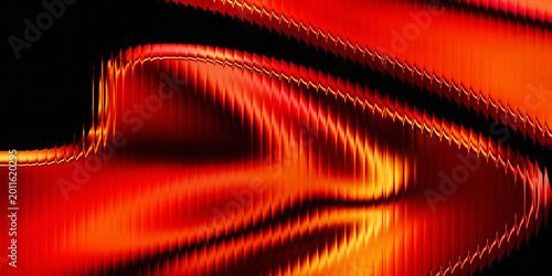 Tableau sur toile Premium 3D render of abstract fiery red and orange metallic fluid surface with r