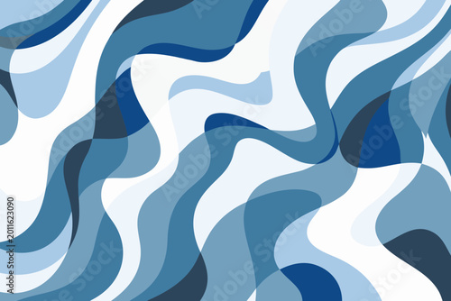 Oceanic abstract blue wave background with layered transparent fluid shapes in various shades of navy and cerulean creates calming water ripple effect for serene and professional digital designs.