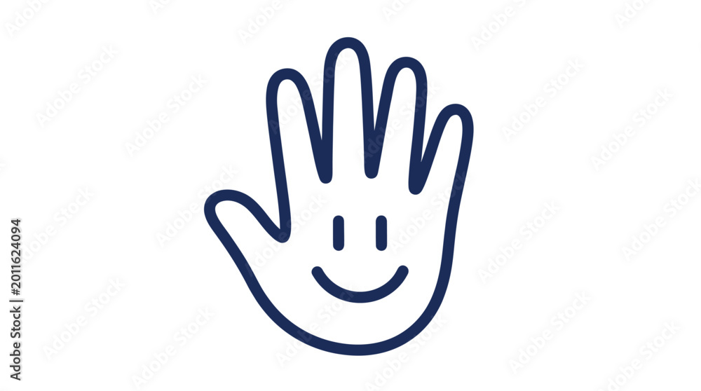 Obraz premium A friendly hand drawing with a happy smiley face design expressing joy and welcome, perfect for communication and positive interaction concepts on transparent background.