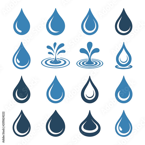 Fotografie Set of blue water droplet icons representing liquid and purity with hydration be