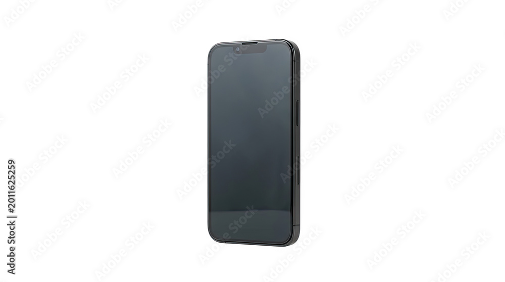 Naklejka premium modern black smartphone standing upright isolated on transparent background