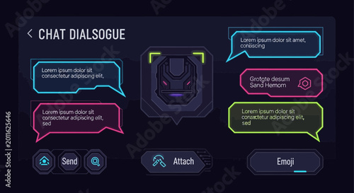 Futuristic Chat Interface Elements with Neon Bubbles.