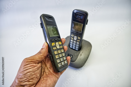 Photos Black and white cordless landline phone