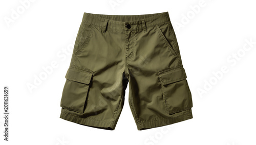 Foto Olive Green Cargo Shorts with Multiple Pockets and Button Closure