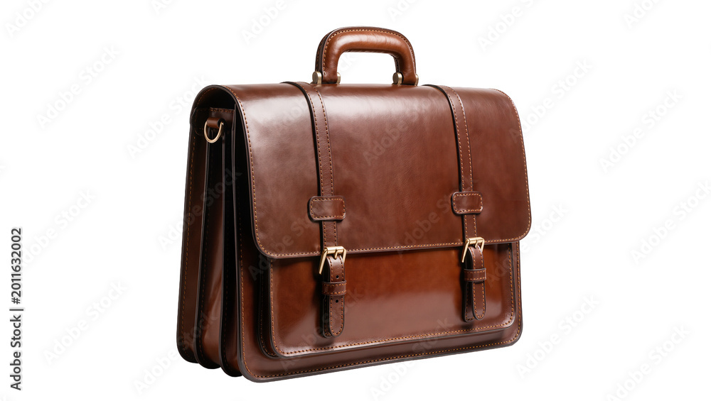 Foto Brown leather briefcase with shoulder strap and buckles